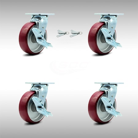 Service Caster 6 Inch SS Poly on Aluminum Caster Set with Roller Bearings 4 Brake 2 Swivel Lock SCC-SS30S620-PAR-TLB-BSL-2-TLB-2